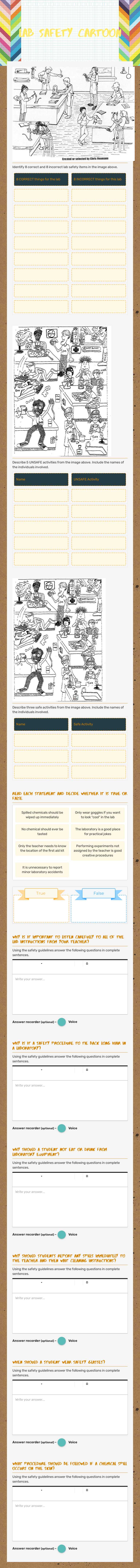Lab safety cartoon worksheet preview image