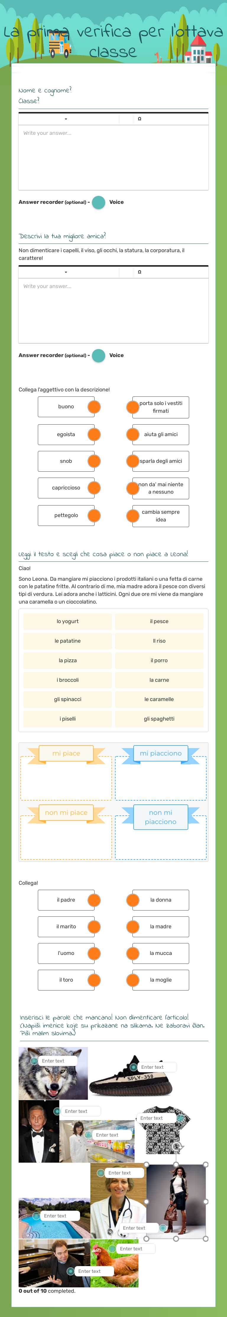 La prima verifica per l'ottava classe worksheet preview image