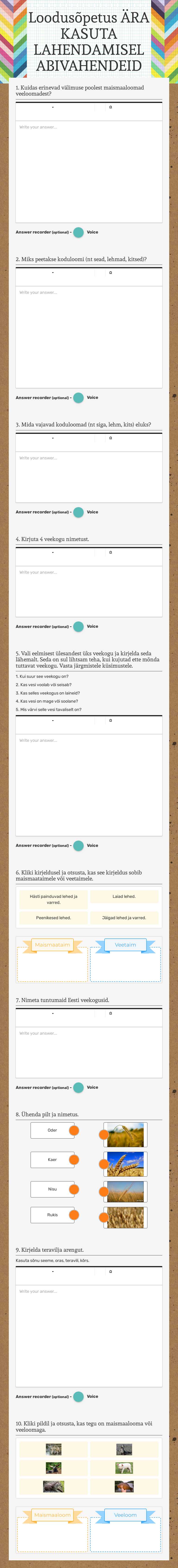 Loodusõpetus                         ÄRA KASUTA LAHENDAMISEL ABIVAHENDEID worksheet preview image