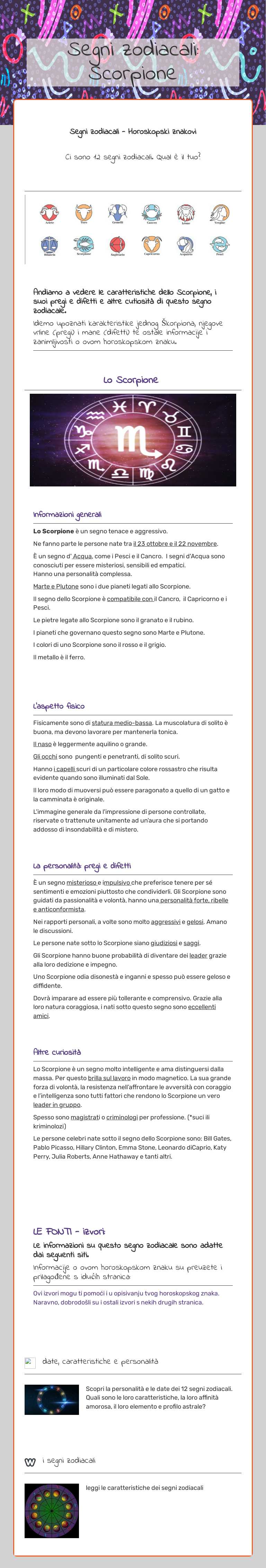 Segni zodiacali: Scorpione worksheet preview image