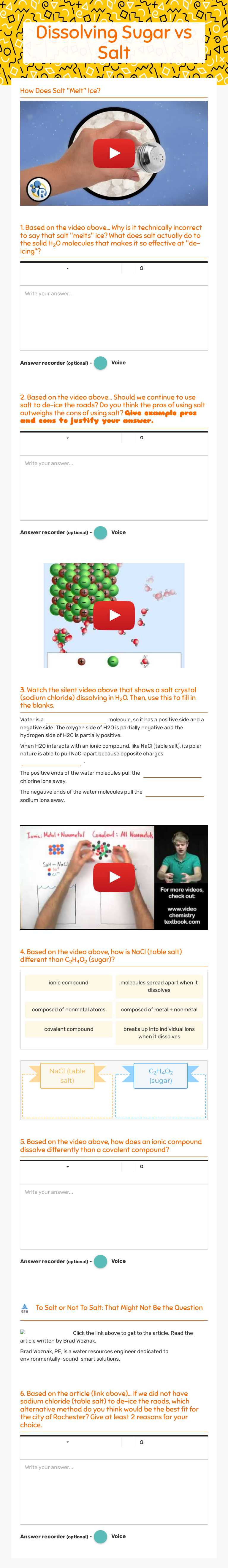 Dissolving Sugar vs Salt worksheet preview image