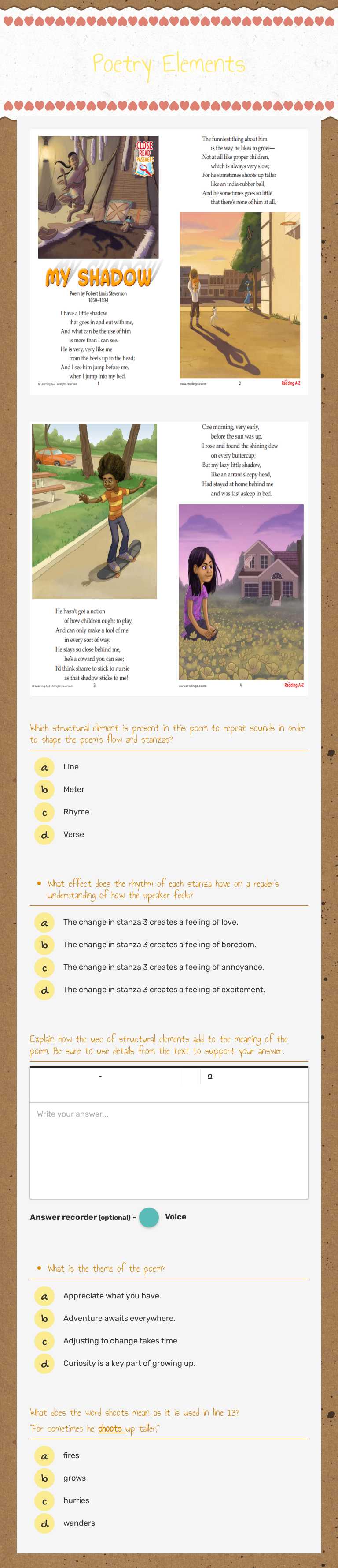Poetry Elements Grade 4 worksheet preview
