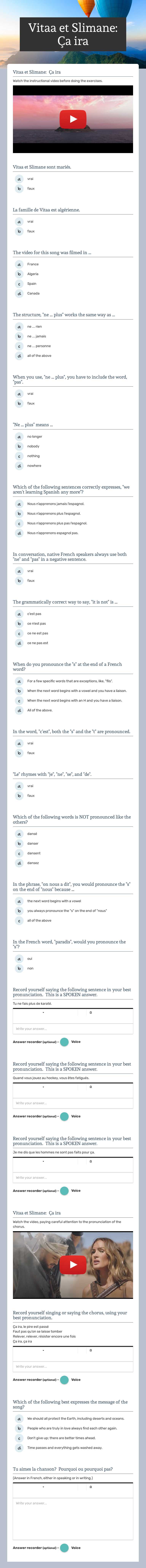 Vitaa et Slimane:  Ça ira Grade 7 worksheet preview
