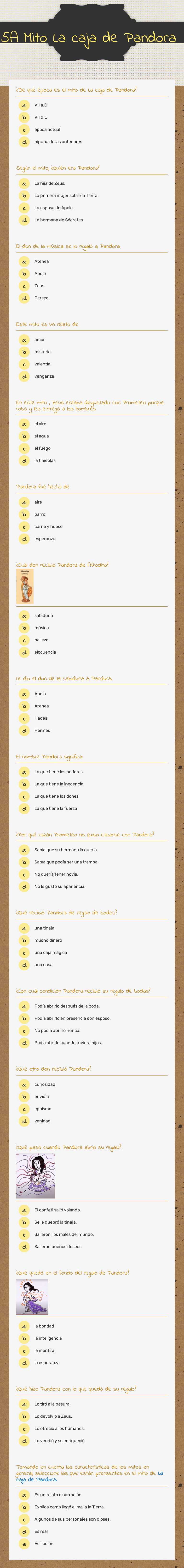 Mito La caja de Pandora worksheet preview image