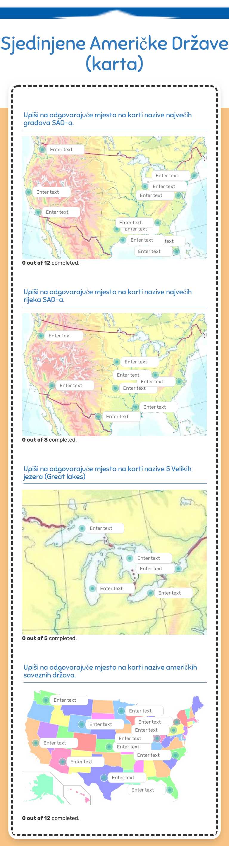 Sjedinjene Američke Države (karta) worksheet preview image