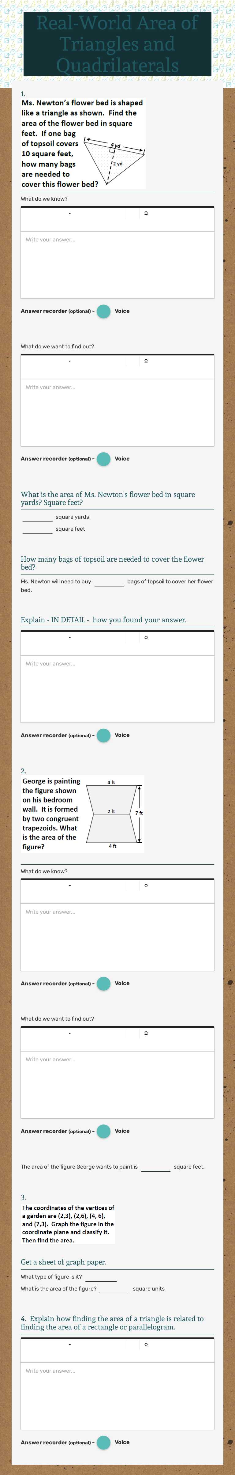 Real-World Area of Triangles and Quadrilaterals worksheet preview image