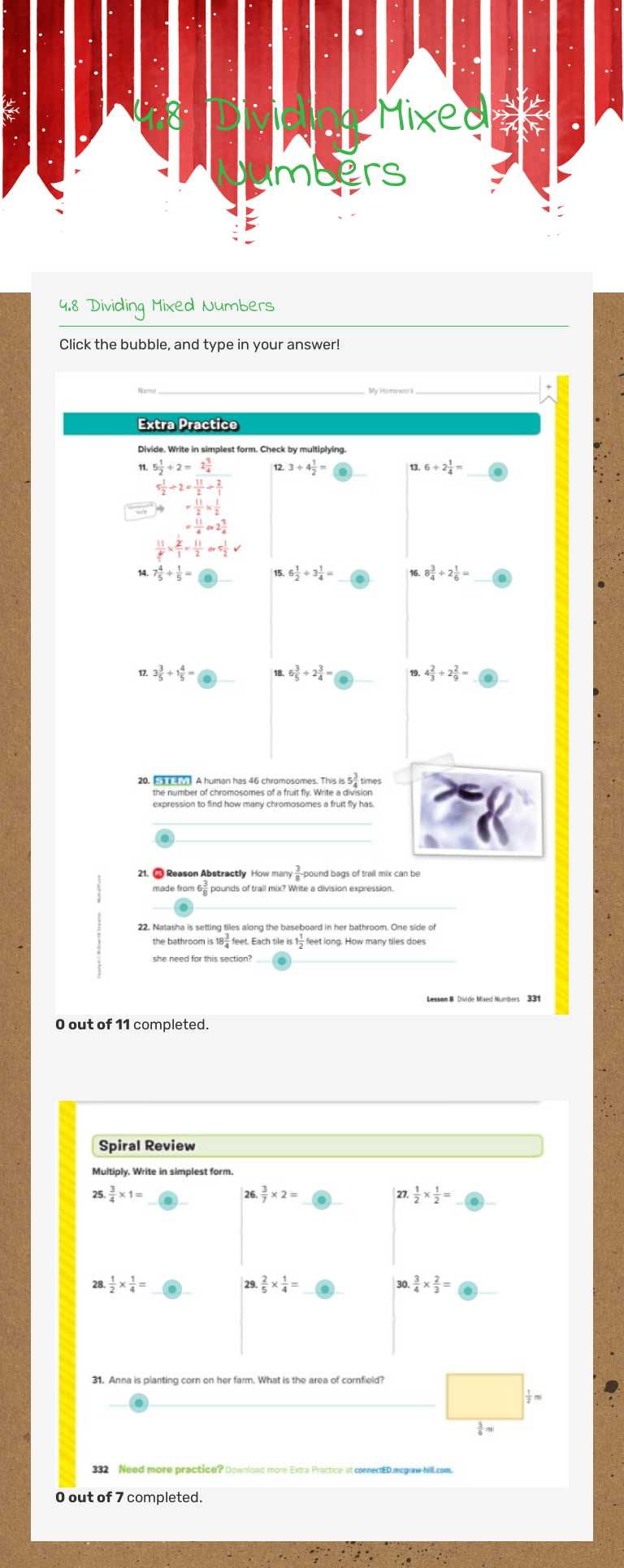4.8 Dividing Mixed Numbers worksheet preview image