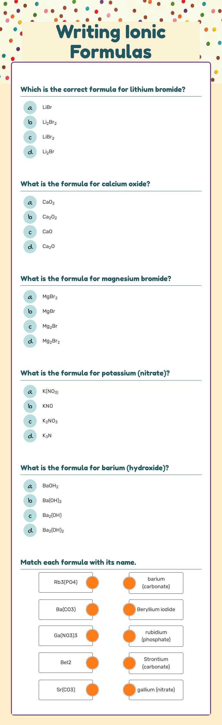Writing Ionic Formulas worksheet preview image