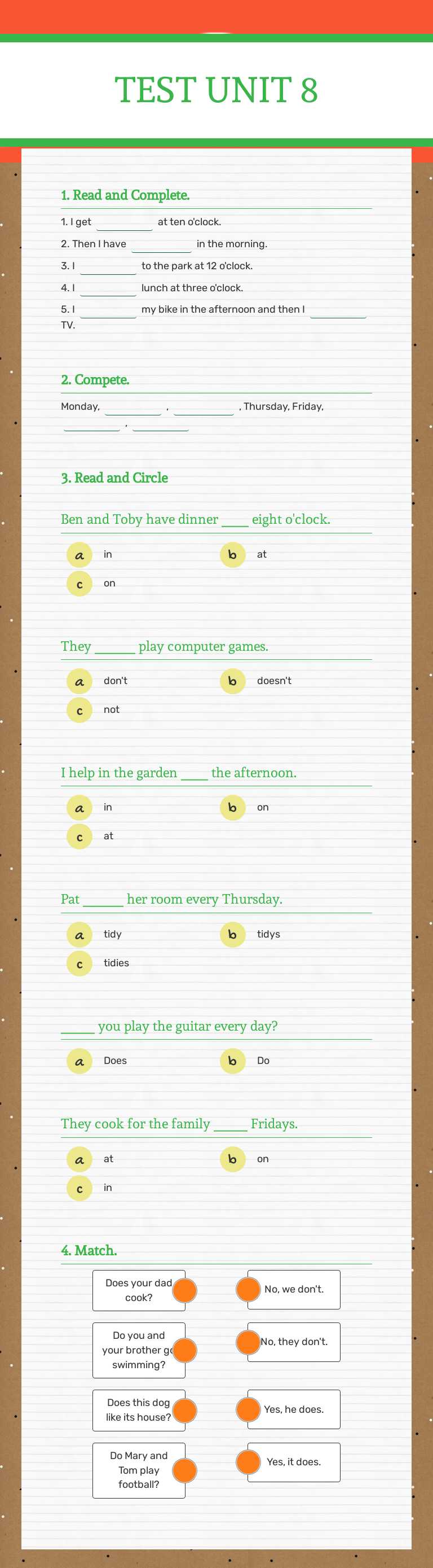 TEST UNIT 8 worksheet preview image