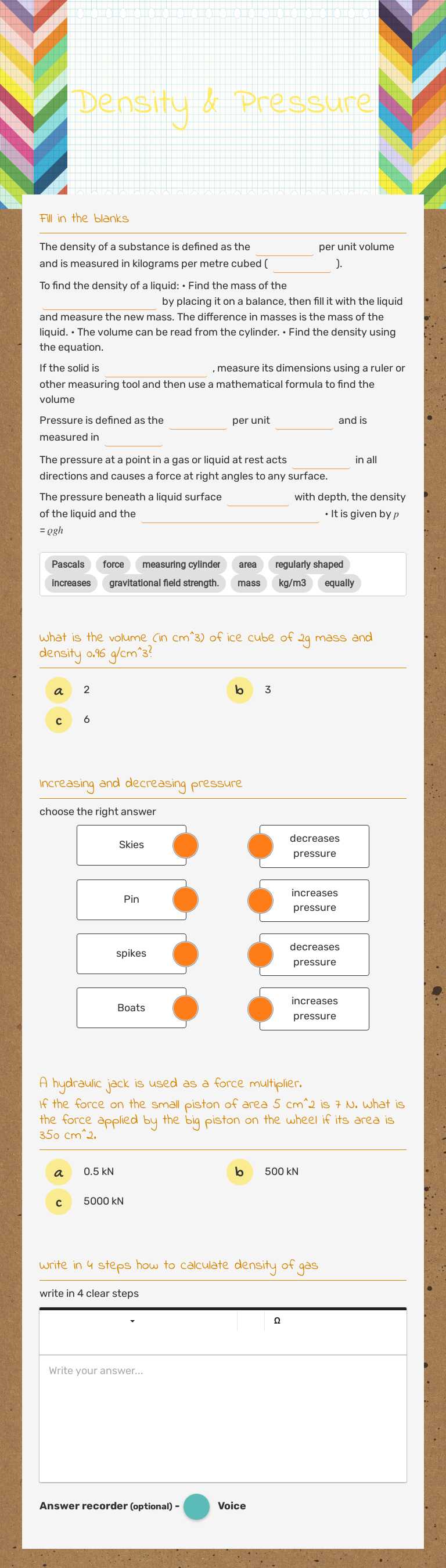 Density & Pressure worksheet preview image