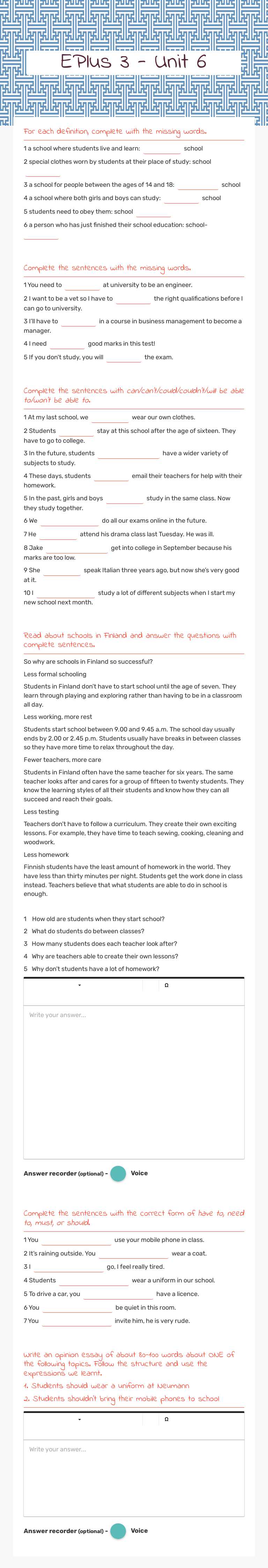 EPlus 3 - Unit 6 worksheet preview image