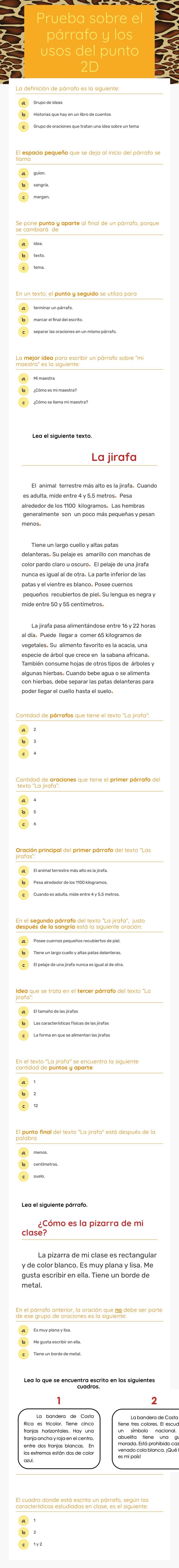 Prueba sobre el párrafo y los usos del punto 2D worksheet preview image