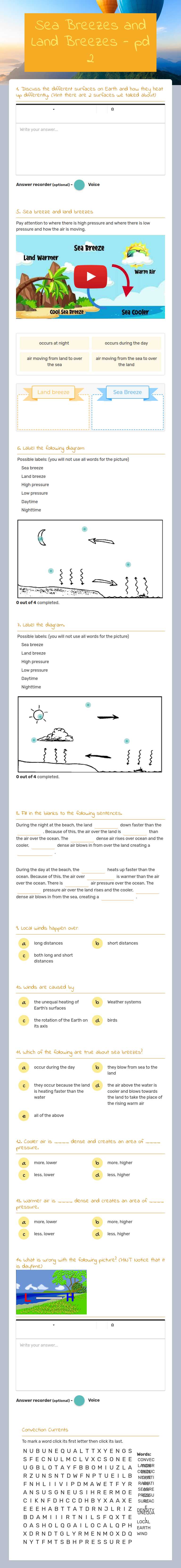 Sea Breezes and Land Breezes - pd 2 worksheet preview image