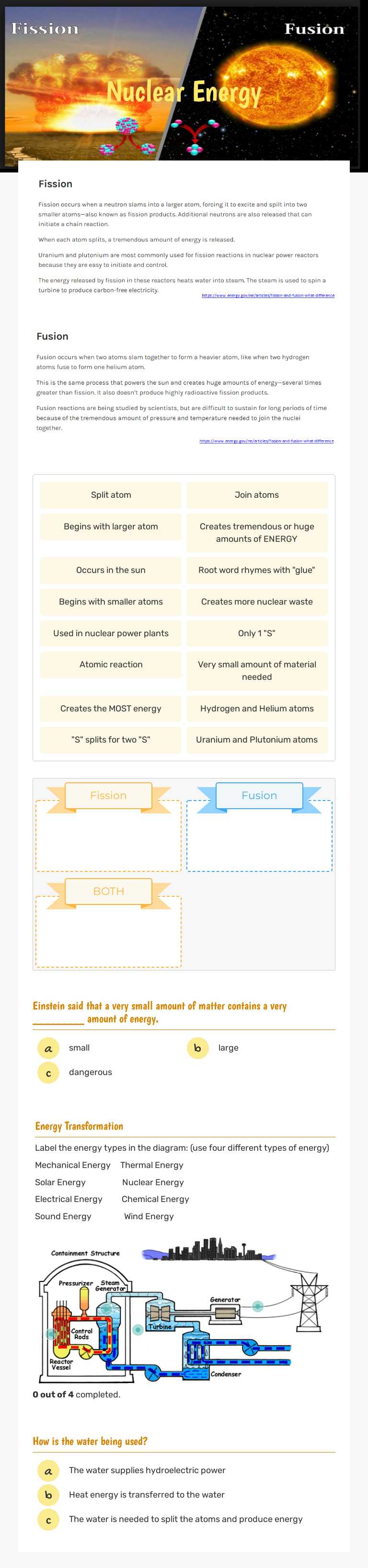 Nuclear Energy Grade 7 worksheet preview
