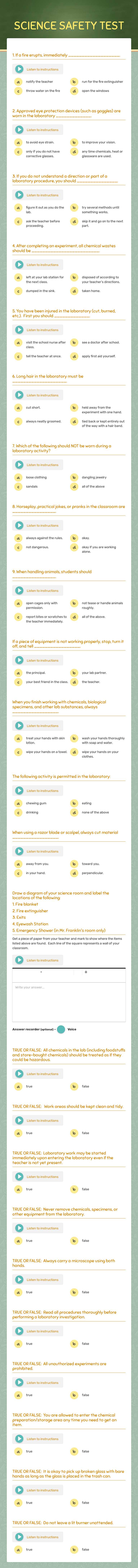 SCIENCE SAFETY TEST worksheet preview image