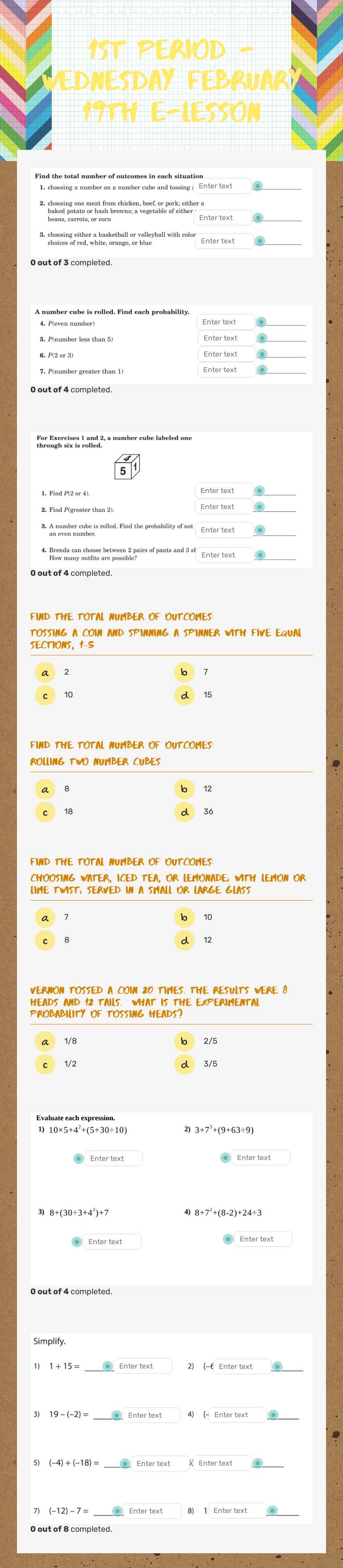 1st Period - Wednesday February 19th E-Lesson worksheet preview image