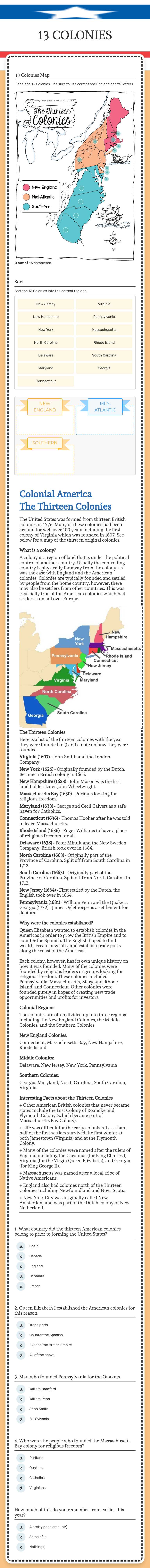 13 COLONIES worksheet preview image