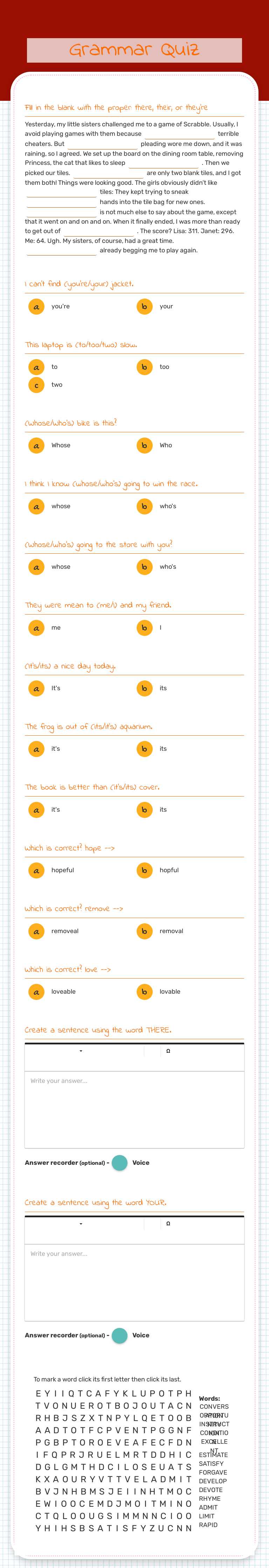 Grammar Quiz worksheet preview image