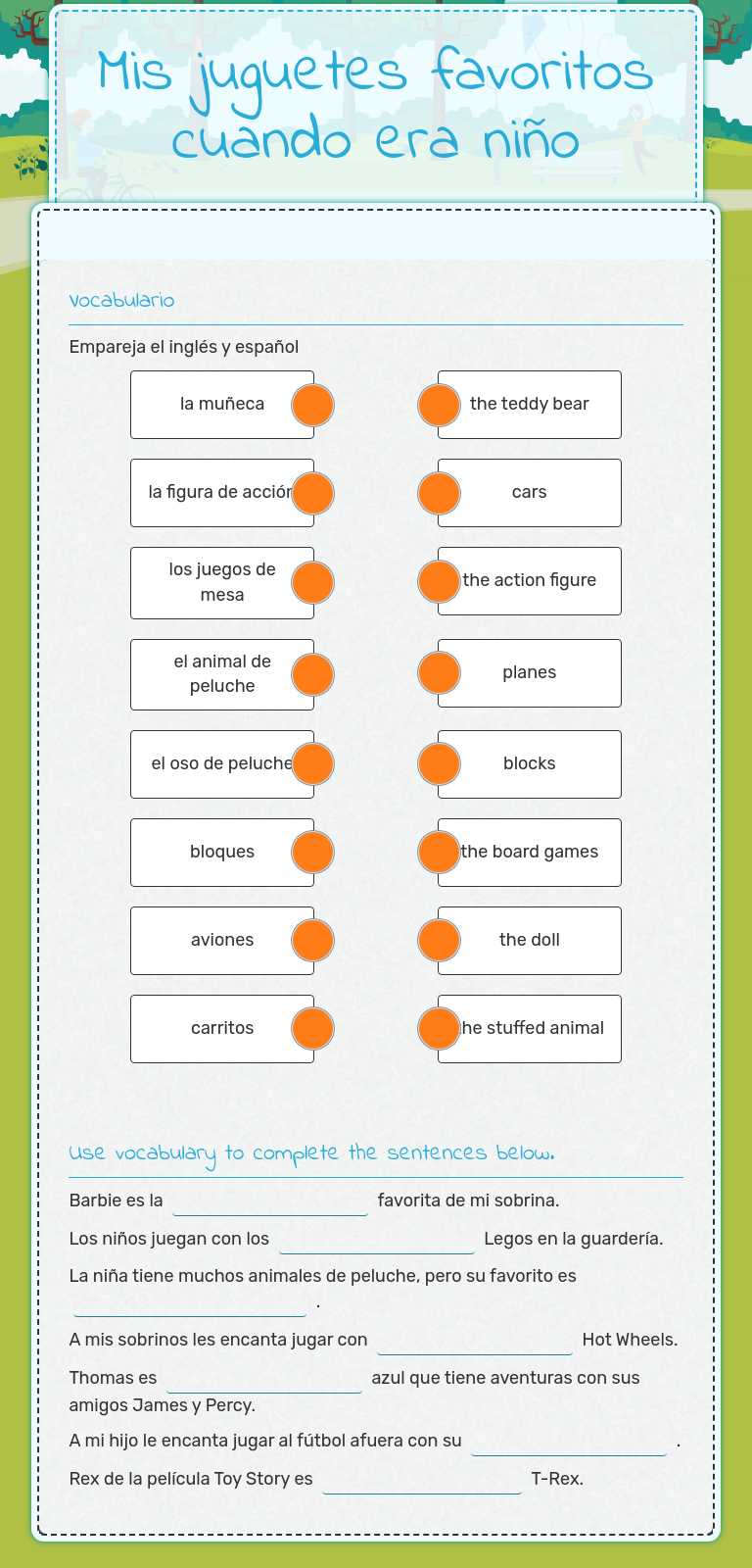 Mis juguetes favoritos cuando era niño worksheet preview image