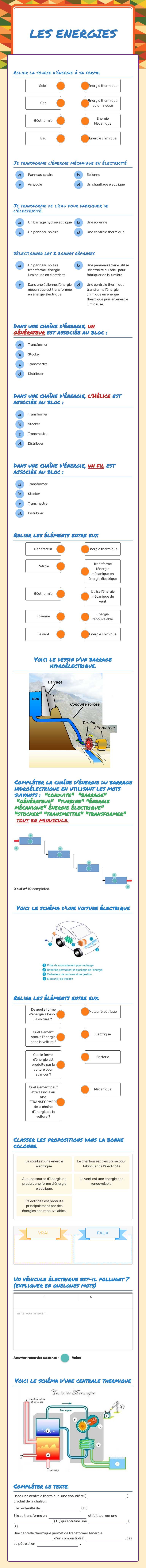 Les energies worksheet preview image