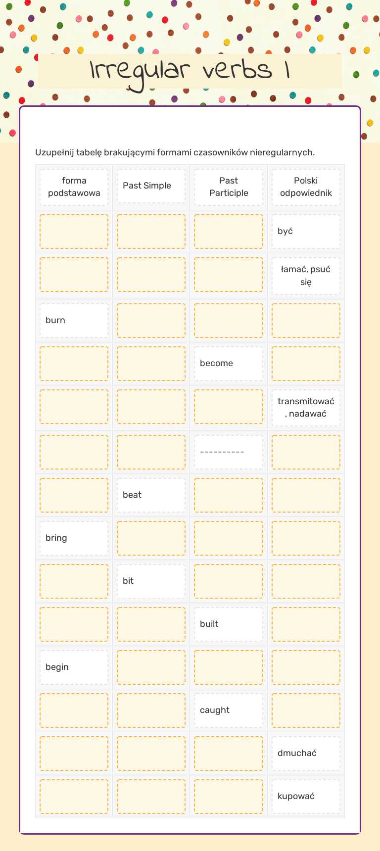 Irregular verbs I worksheet preview image