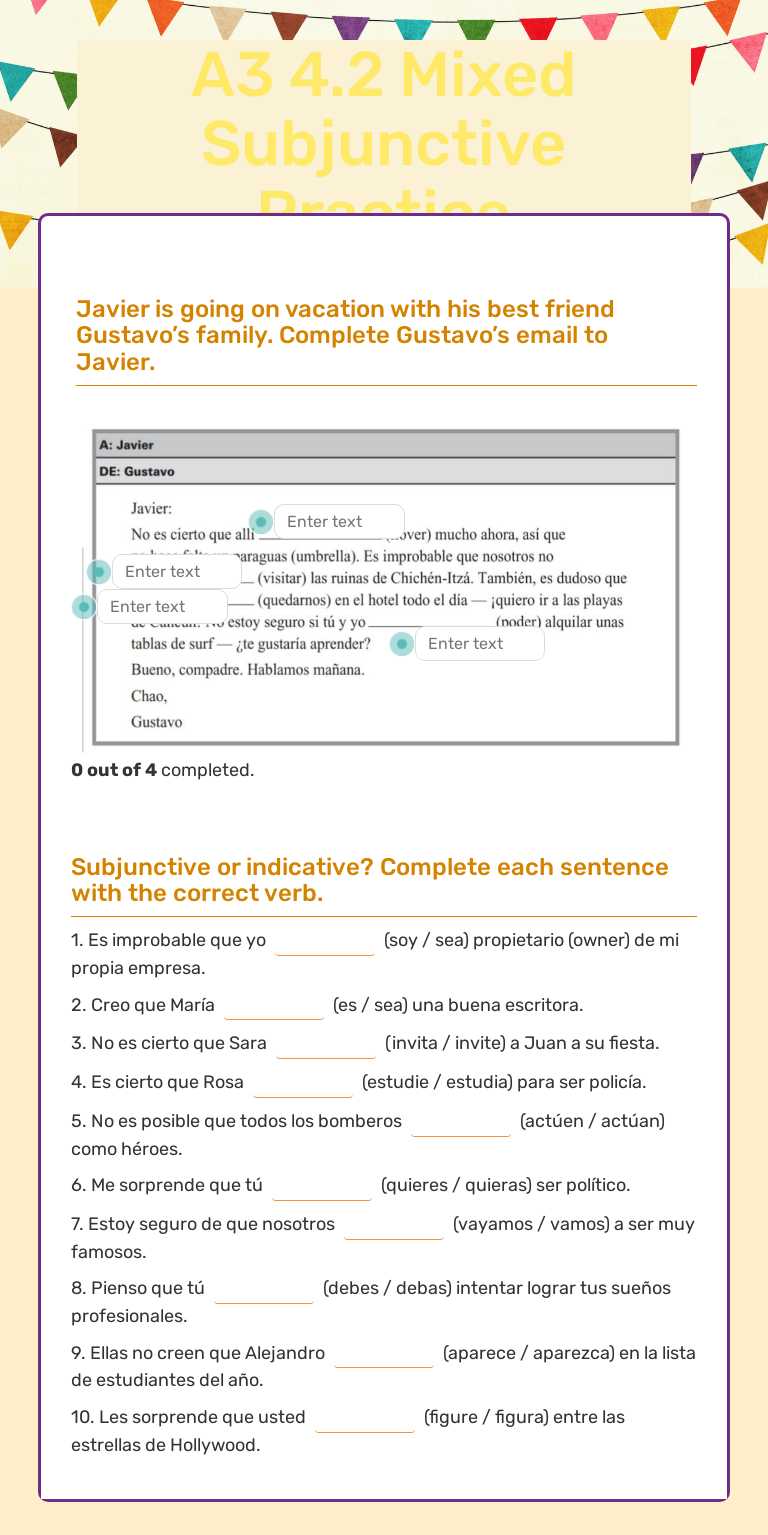A3 4.2 Mixed Subjunctive Practice worksheet preview image