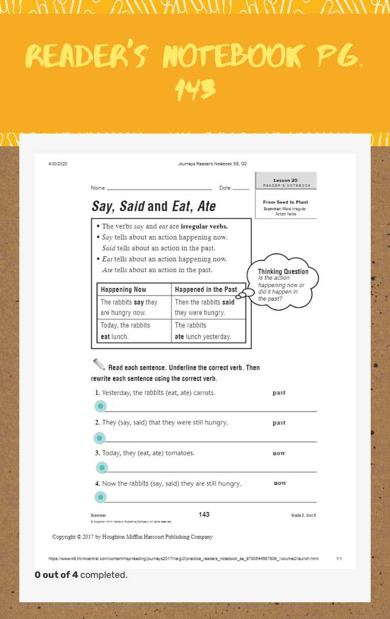 Reader's notebook pg. 143 worksheet preview image