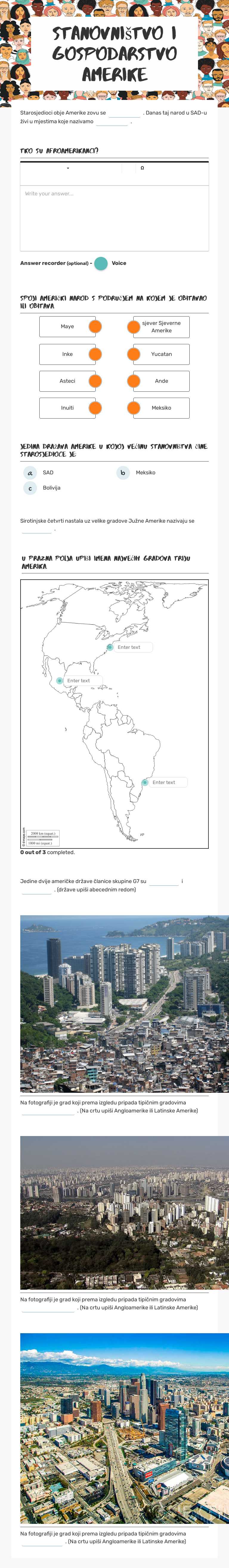 Stanovništvo i Gospodarstvo Amerike worksheet preview image