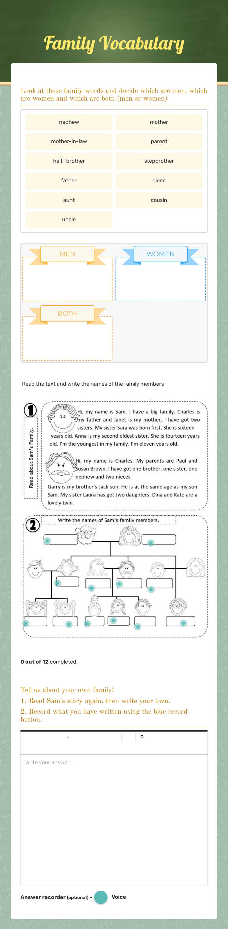Family Vocabulary Other worksheet preview