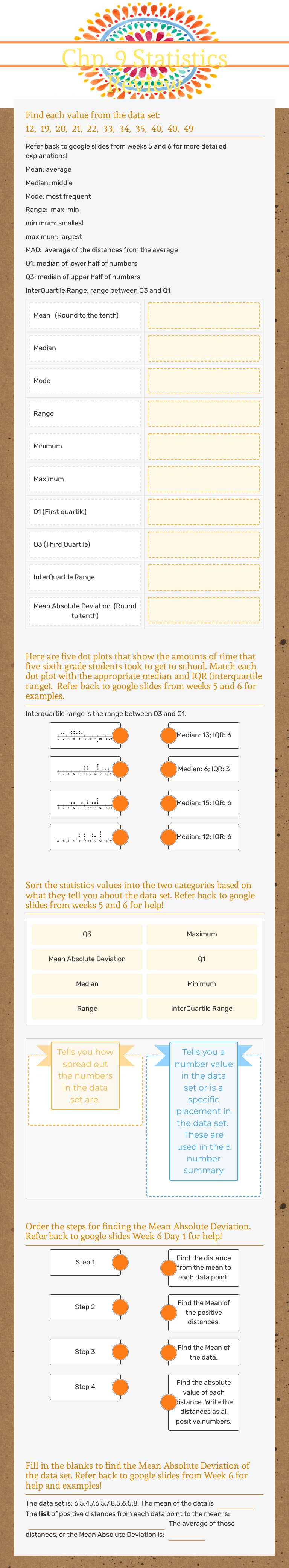 Chp. 9 Statistics Review worksheet preview image
