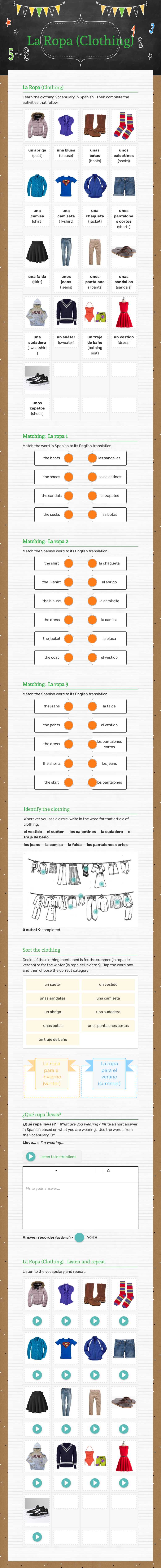 La Ropa (Clothing) worksheet preview image