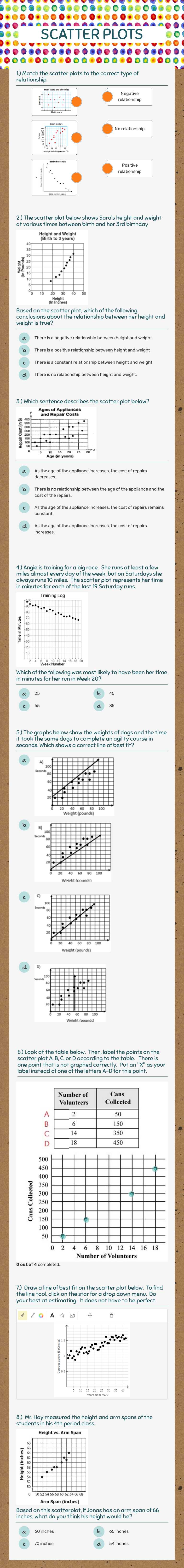 SCATTER PLOTS Grade 8 worksheet preview