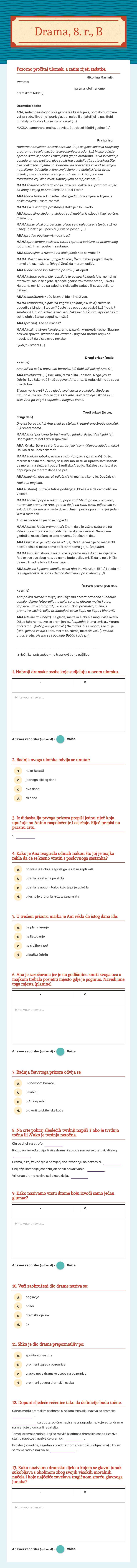 Drama, 8. r., B worksheet preview image