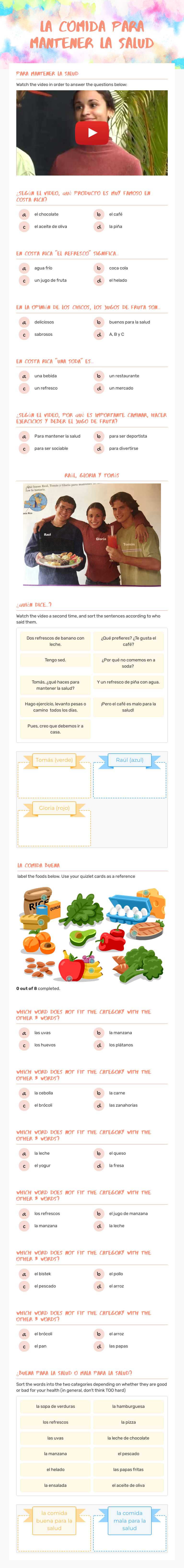 La comida para mantener la salud Grade 7 worksheet preview