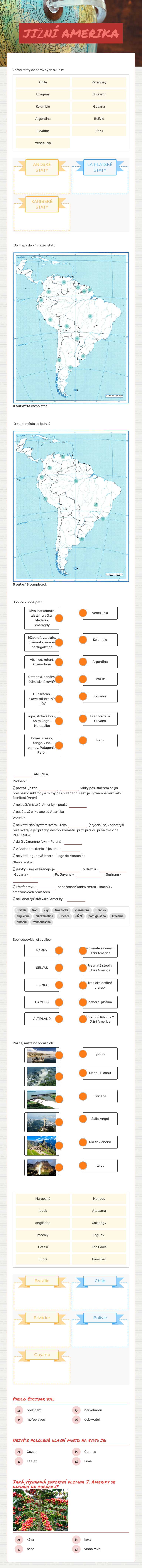 JIŽNÍ AMERIKA worksheet preview image