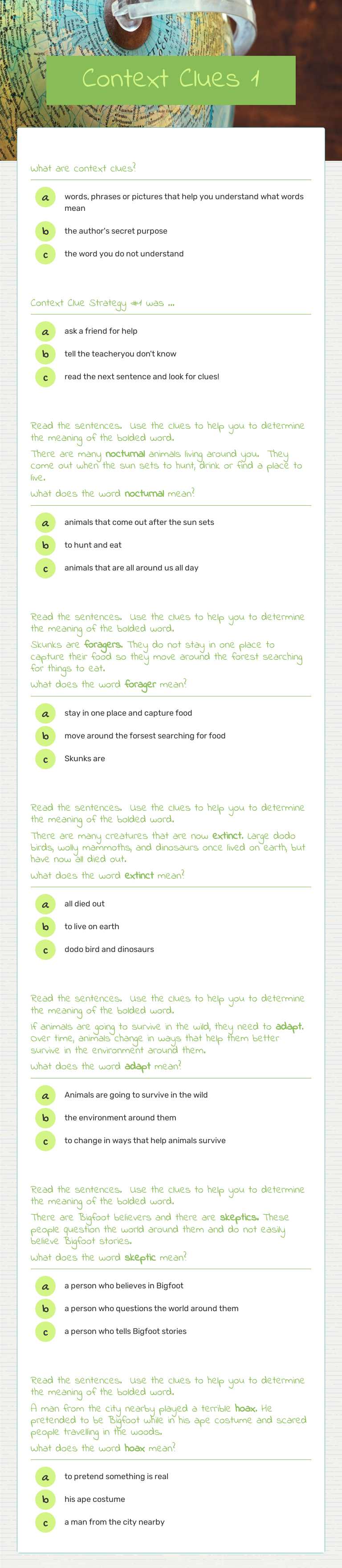 Context Clues 1 worksheet preview image