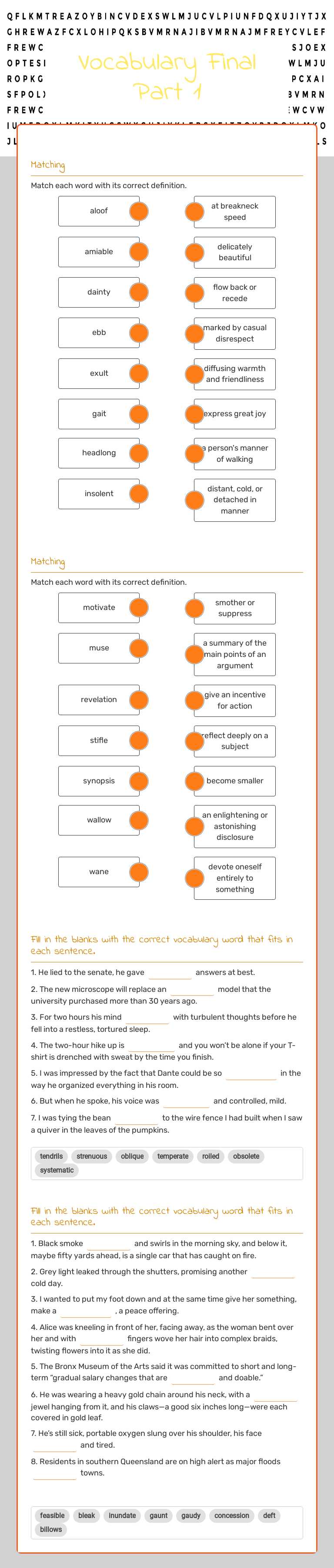 Vocabulary Final Part 1 worksheet preview image