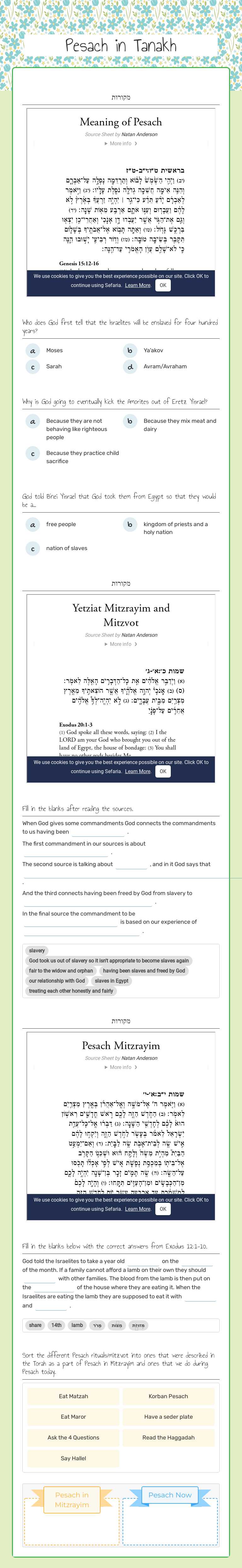 Pesach in Tanakh worksheet preview image