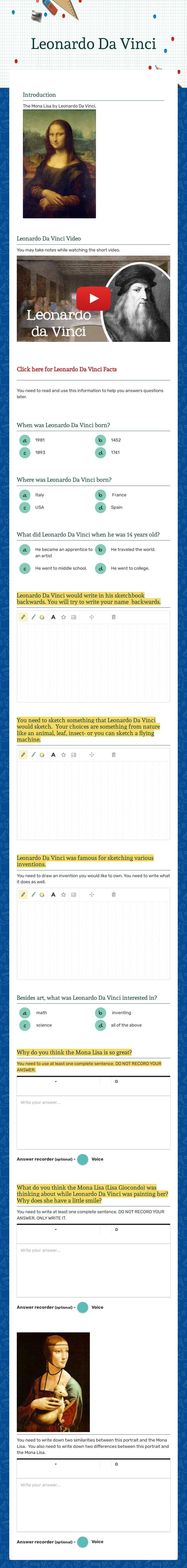 Leonardo Da Vinci Grade 7 worksheet preview