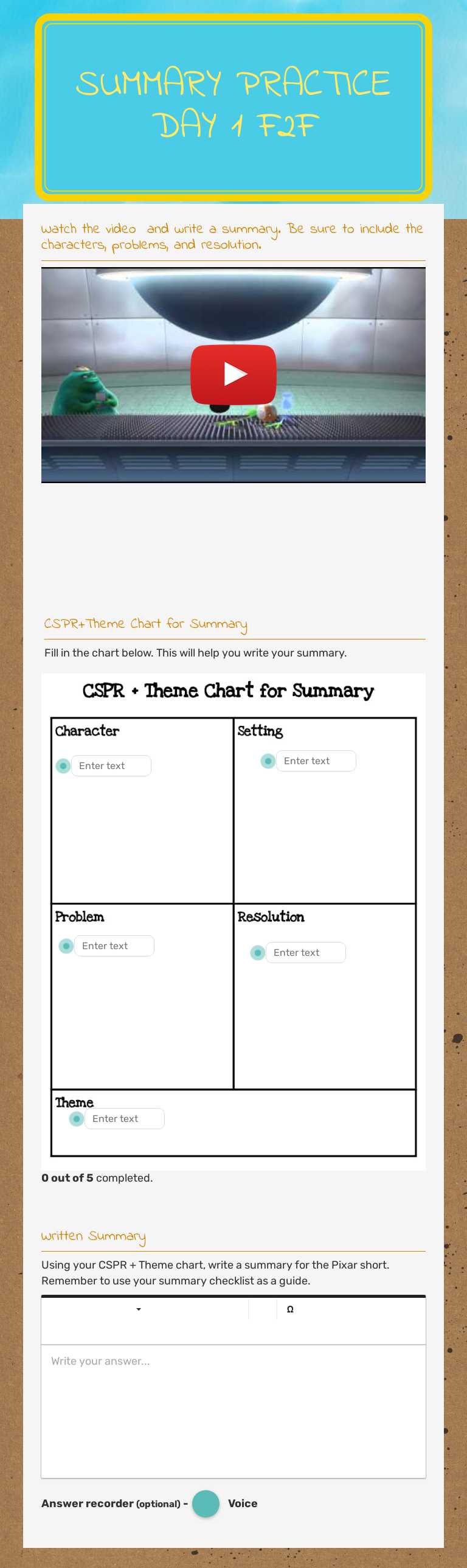 Summary Practice Day 1 F2F Grade 4 worksheet preview