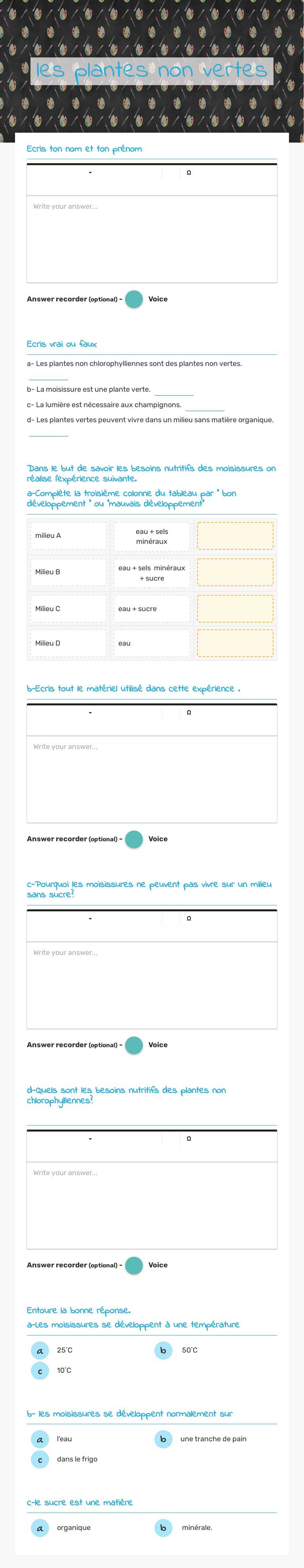 les plantes non vertes worksheet preview image