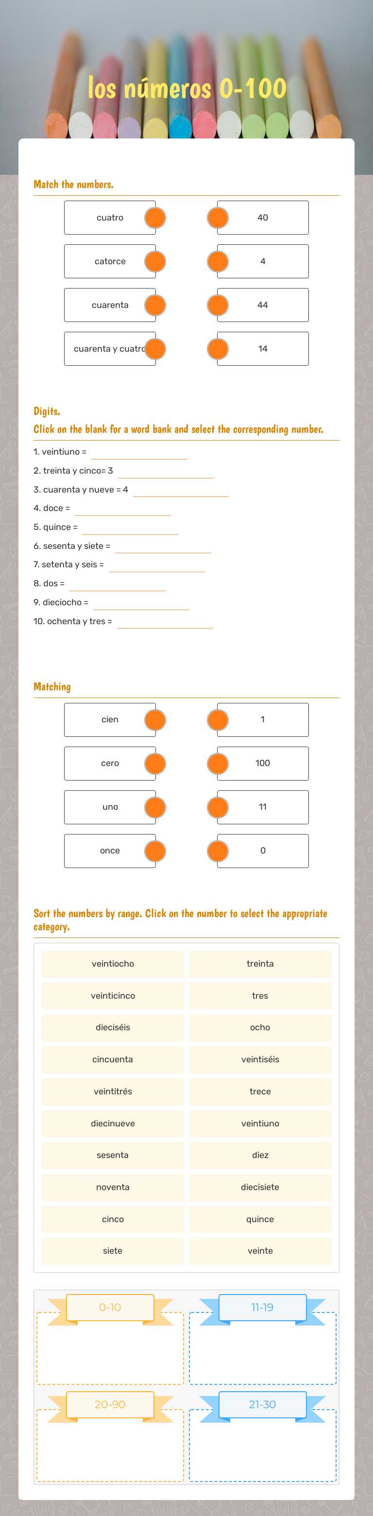 los números 0-100 Grade 7 worksheet preview