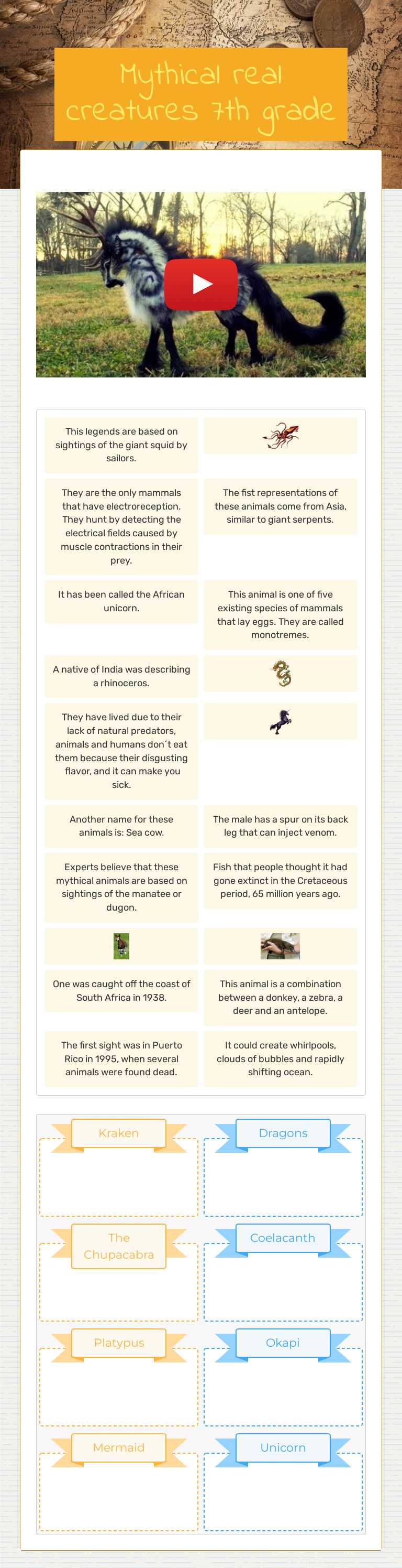 Mythical real creatures 7th grade worksheet preview image