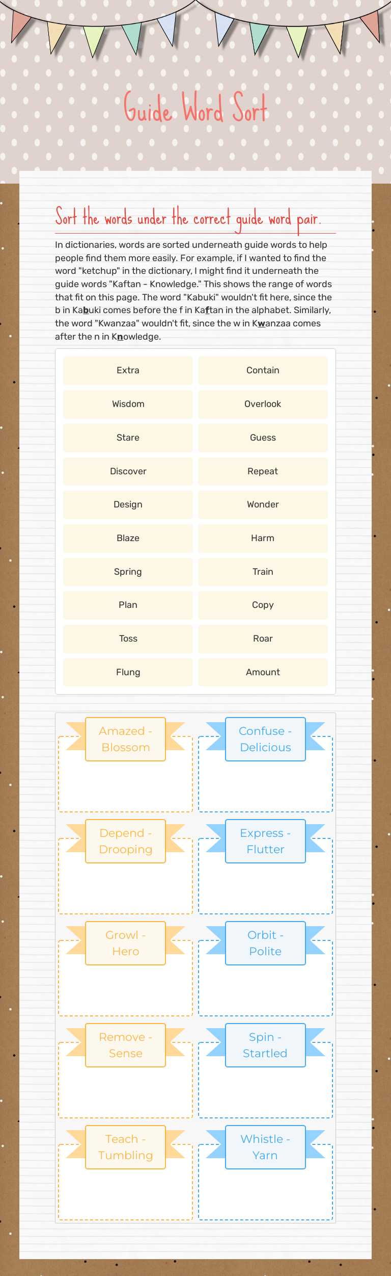 Guide Word Sort worksheet preview image