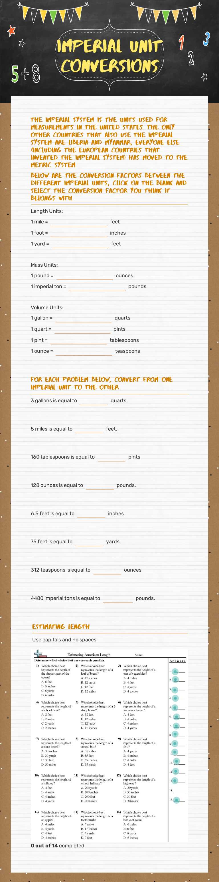 2.26 Customary Unit Conversions Grade 10 worksheet preview
