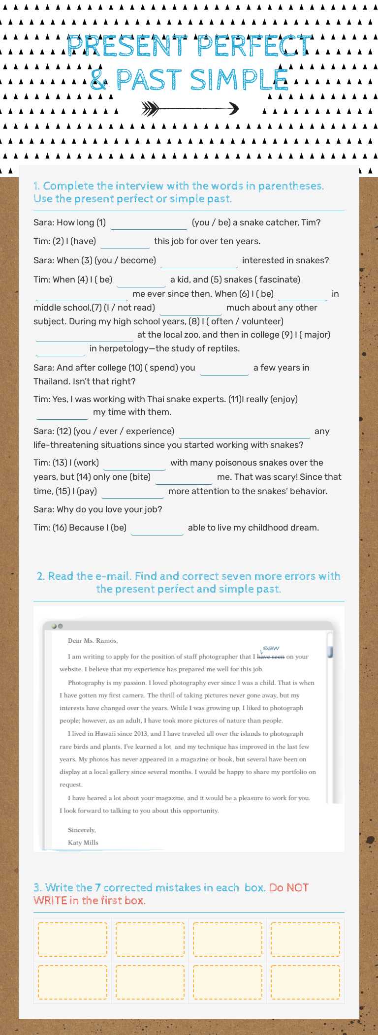 PRESENT PERFECT & PAST SIMPLE Grade 12 worksheet preview