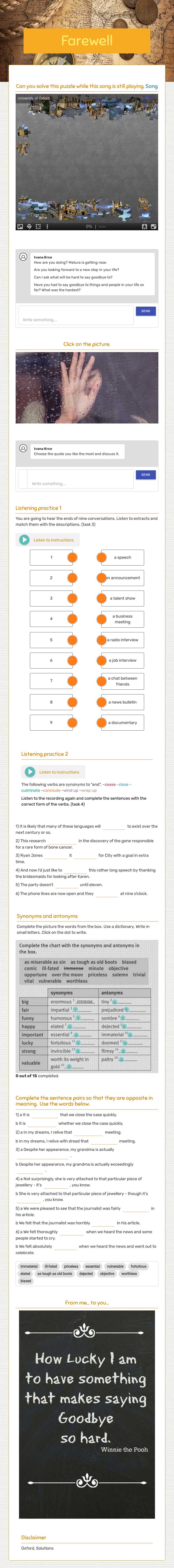 Farewell worksheet preview image