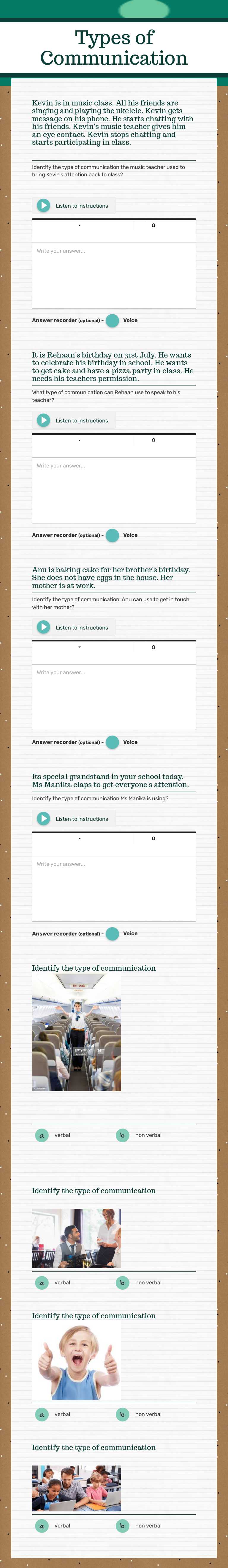 Types of Communication Grade 2 worksheet preview