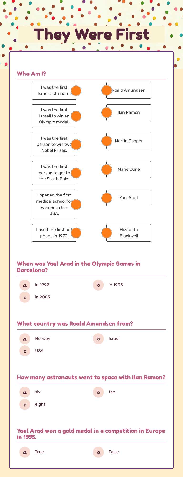 They Were First worksheet preview image