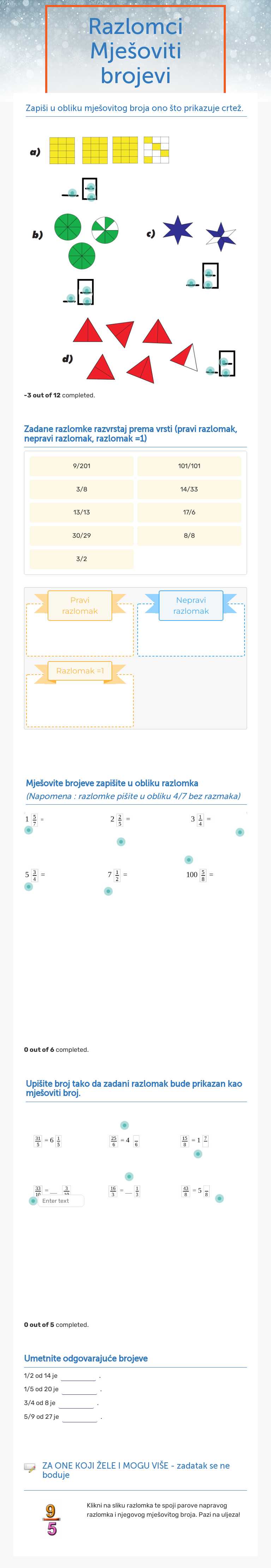 Razlomci 
Mješoviti brojevi worksheet preview image